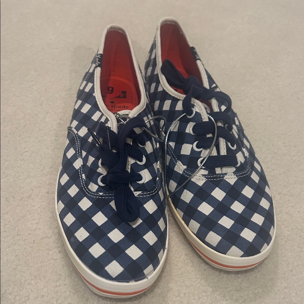Kate Spade Blue and White Checkered Sneakers